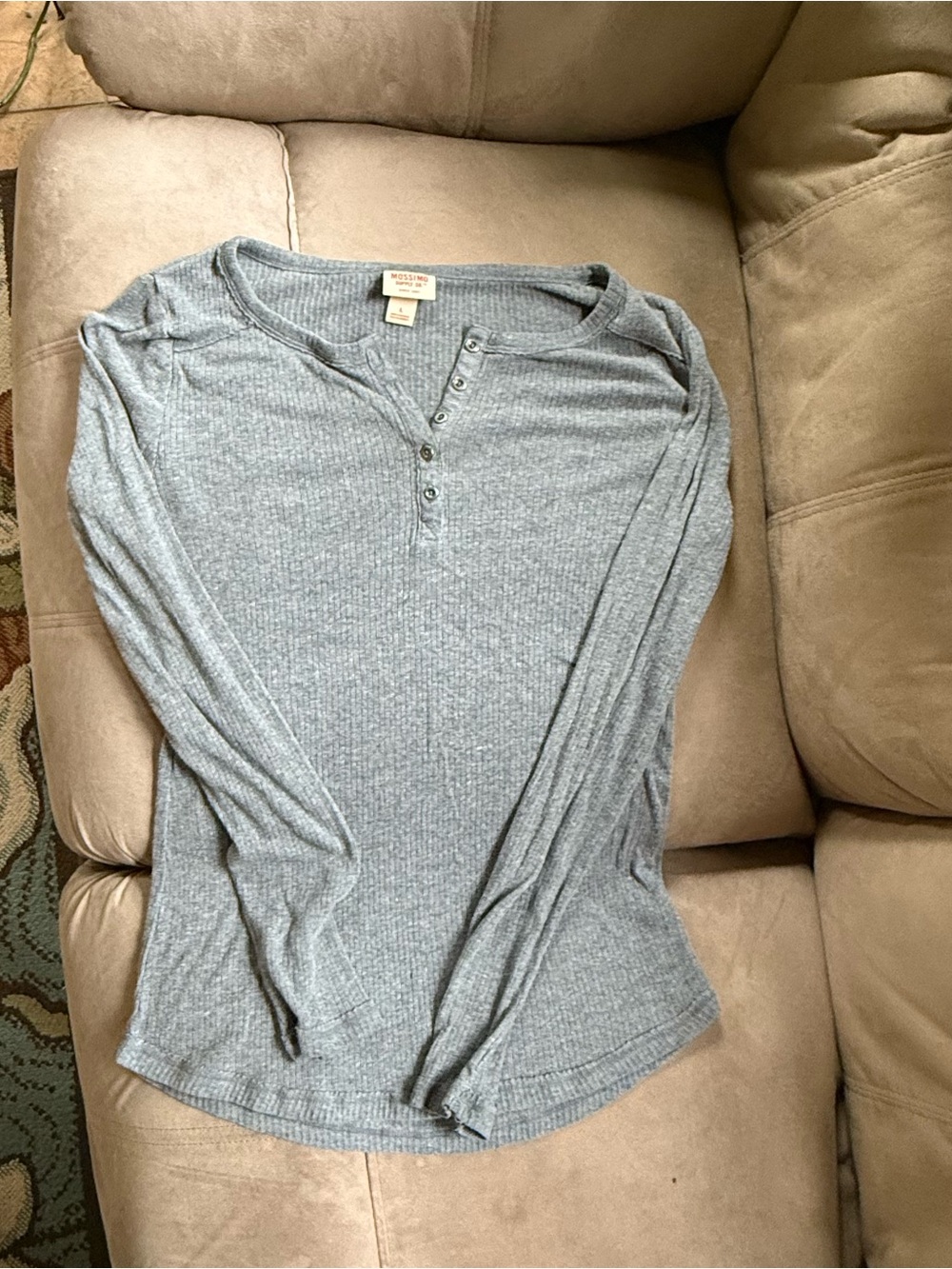 Mossimo Supply Co. Heather Gray Long-Sleeve Henley Top